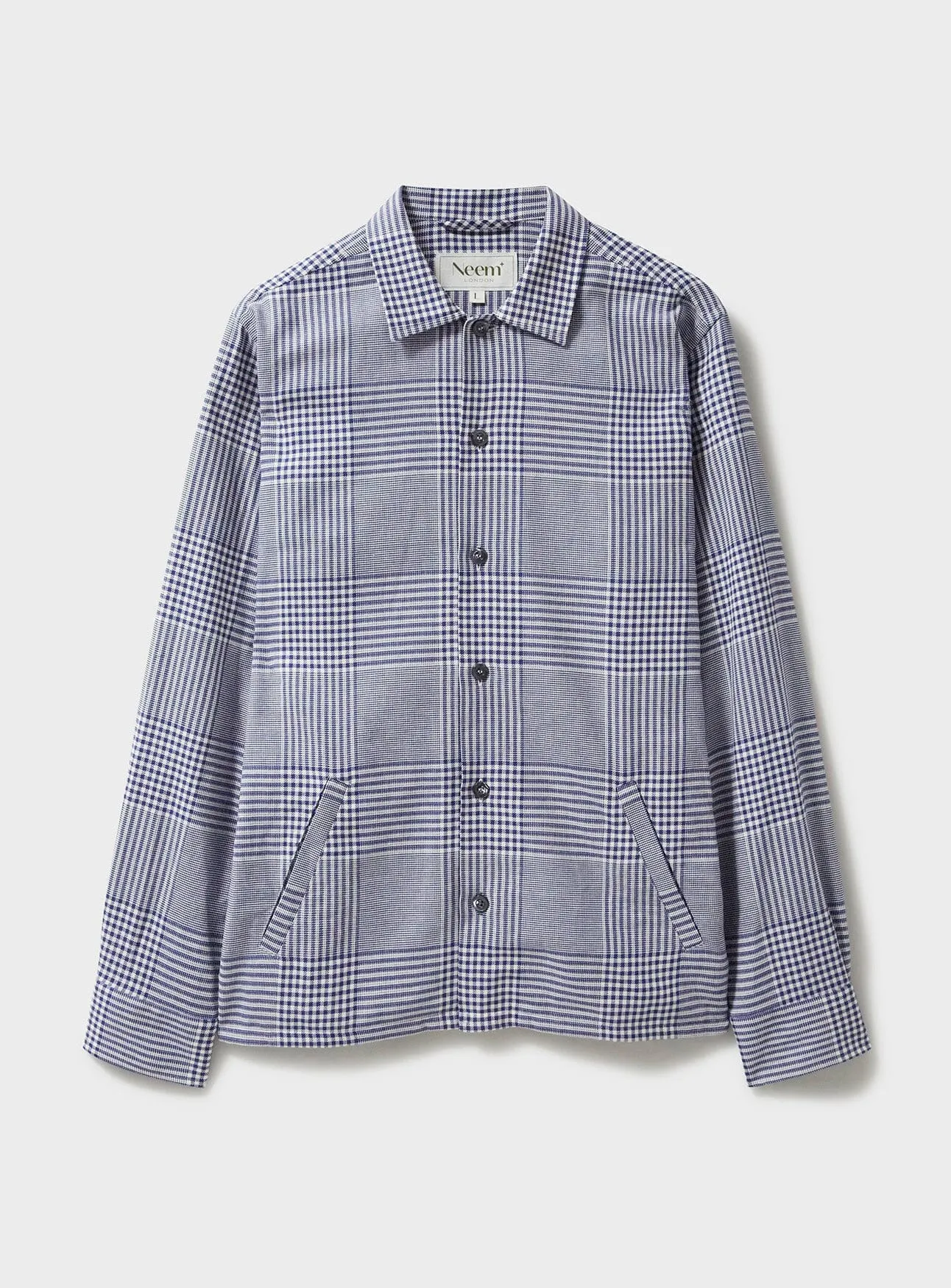 100% Recycled Cotton Navy Prince of Wales Neem St James Overshirt