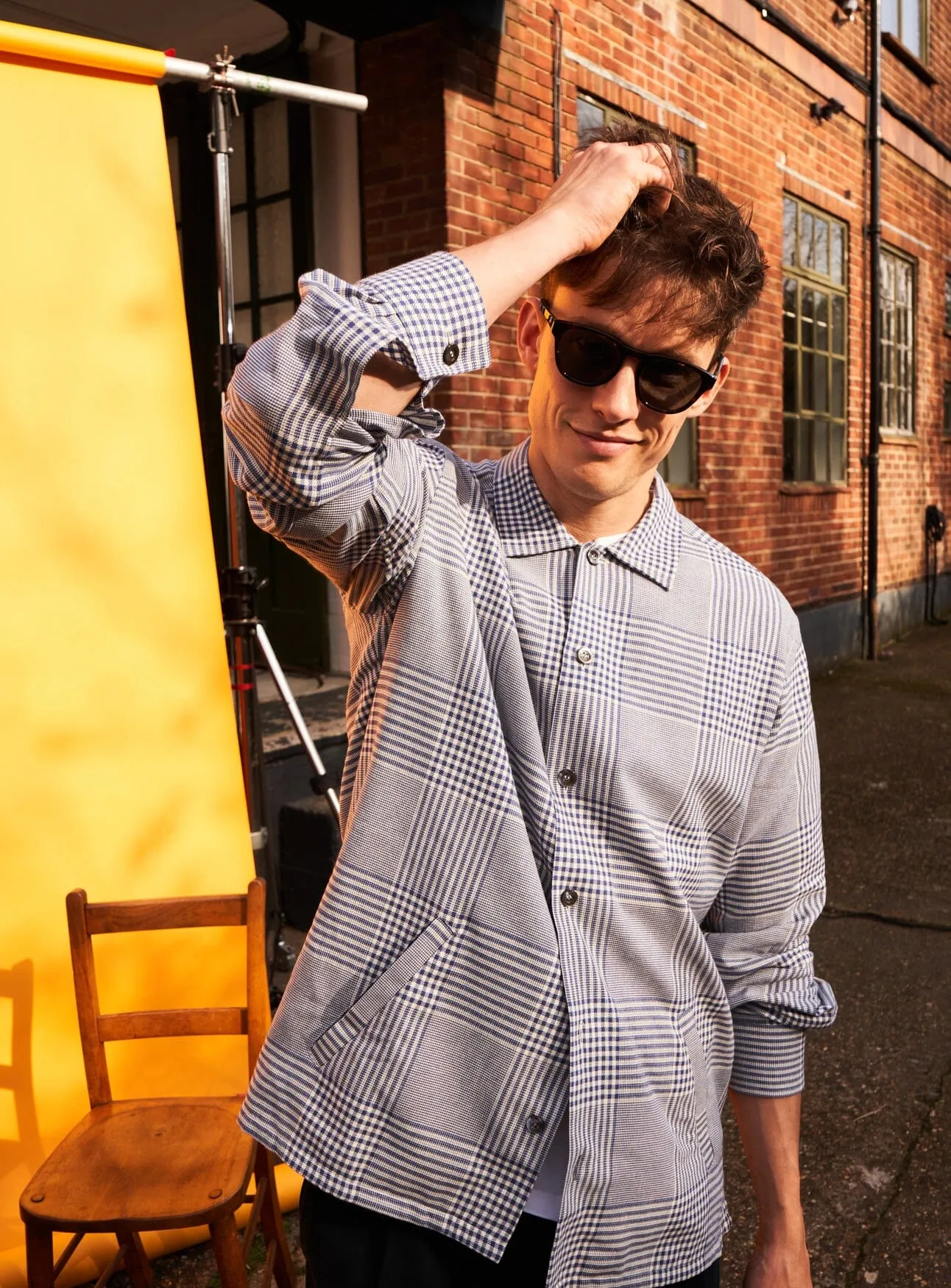 100% Recycled Cotton Navy Prince of Wales Neem St James Overshirt