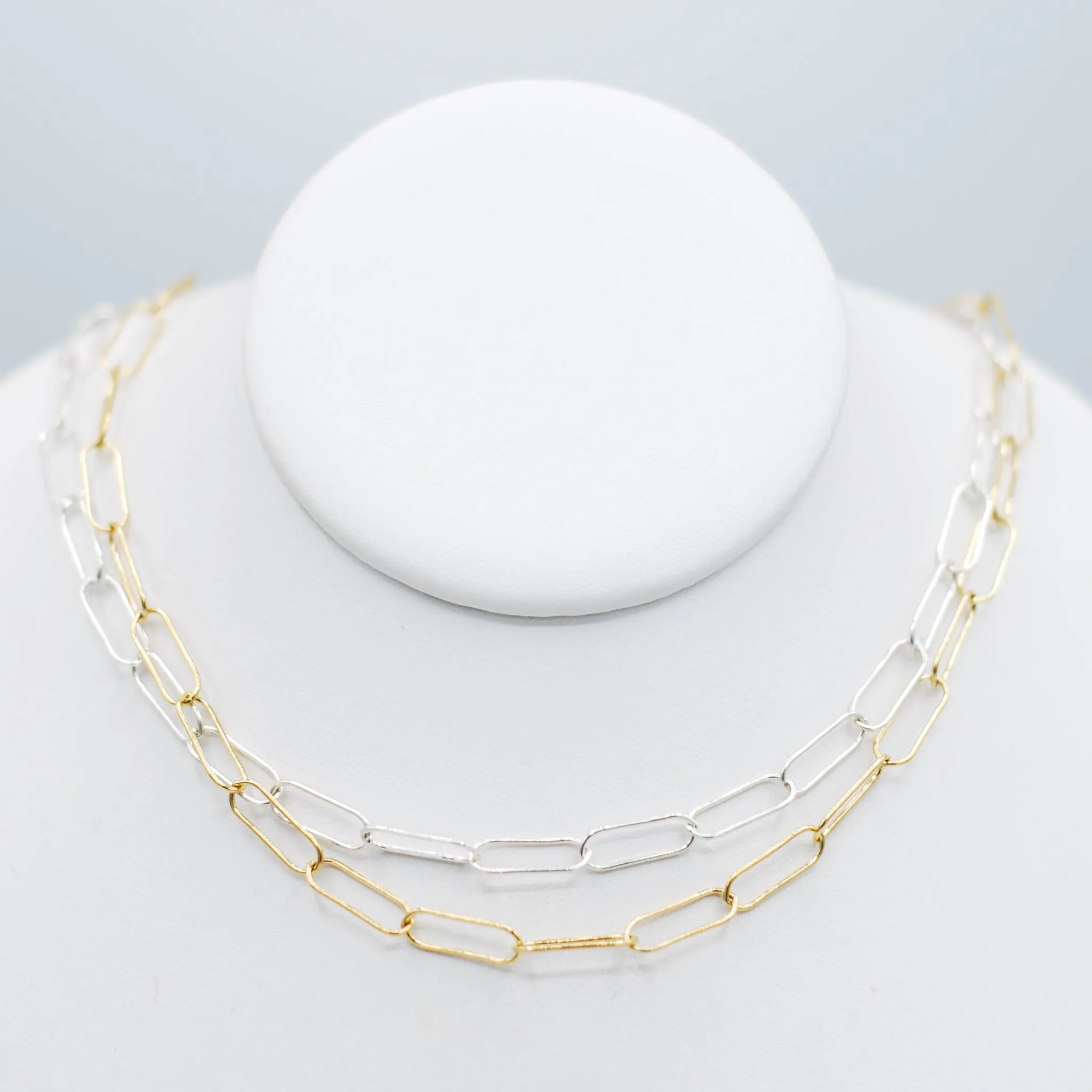 14k Gold Filled & Sterling Silver Extra Large Paper Clip Chain Layering Set