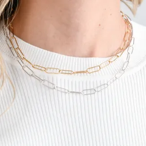 14k Gold Filled & Sterling Silver Extra Large Paper Clip Chain Layering Set