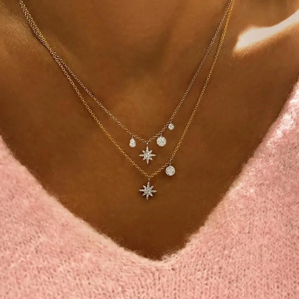 14k Gold Starburst Diamond Charm Necklace