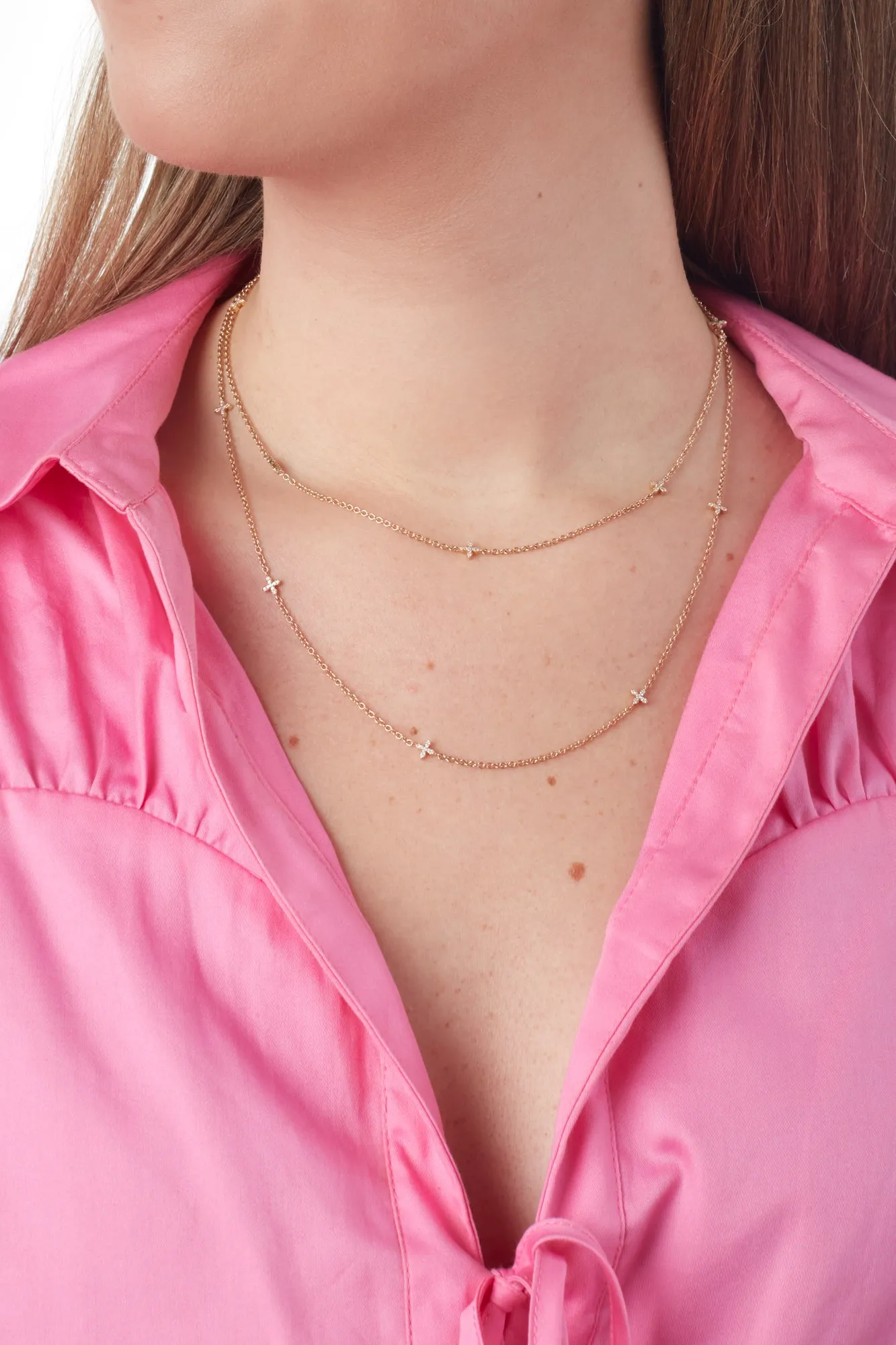14KY Long Cross Station Necklace