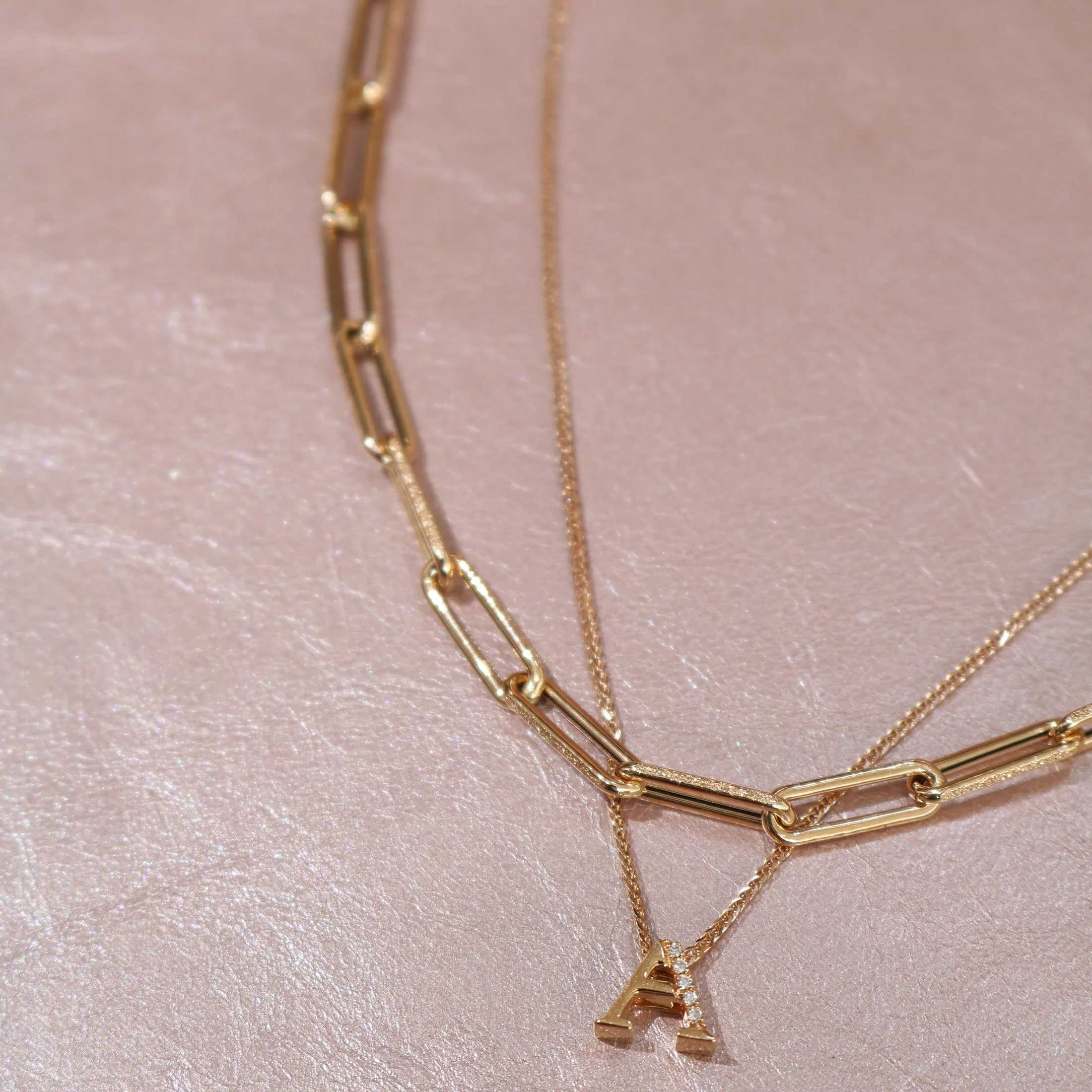 18k Gold Matte Paper Clip Chain Necklace (White/Rose/Yellow Gold)