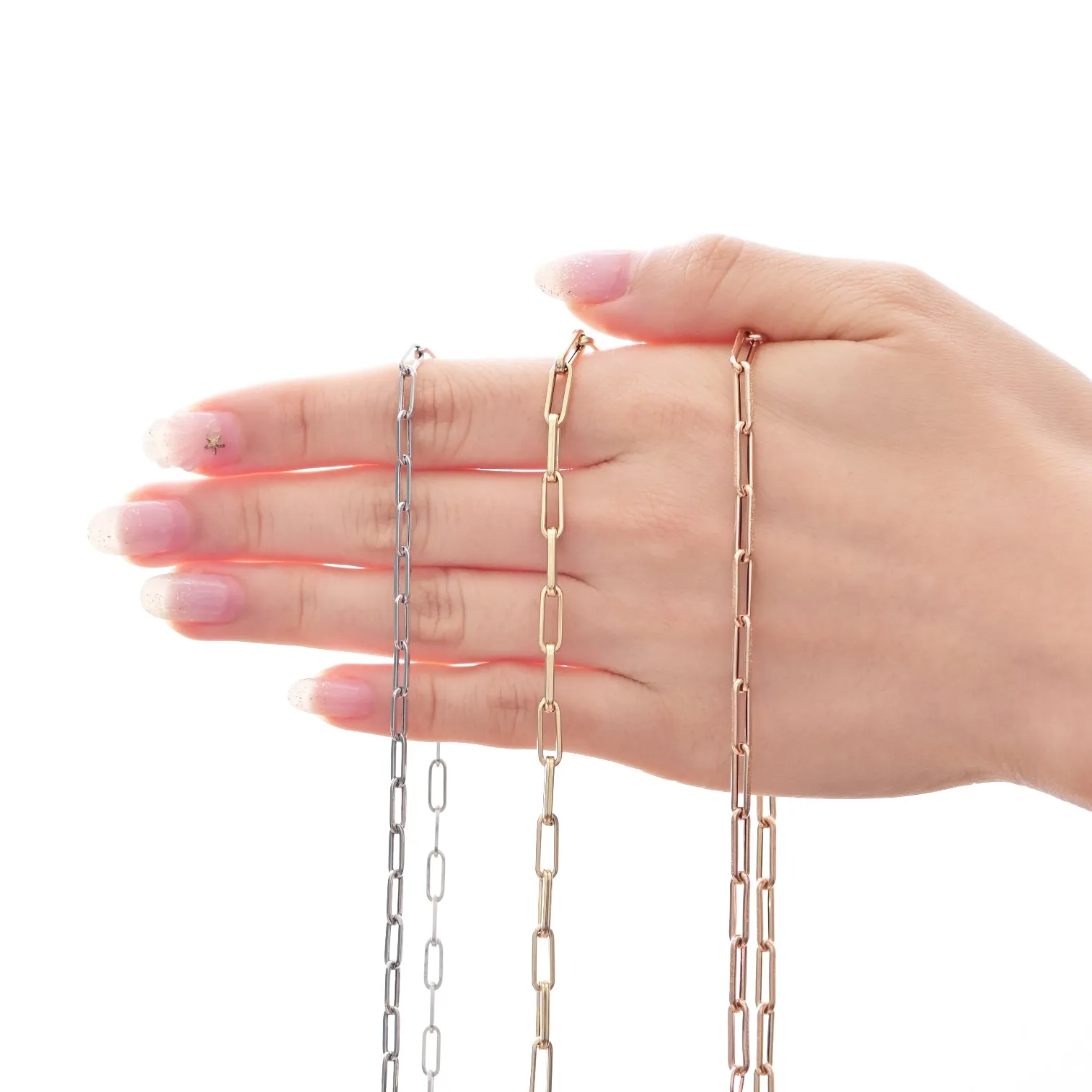 18k Gold Matte Paper Clip Chain Necklace (White/Rose/Yellow Gold)