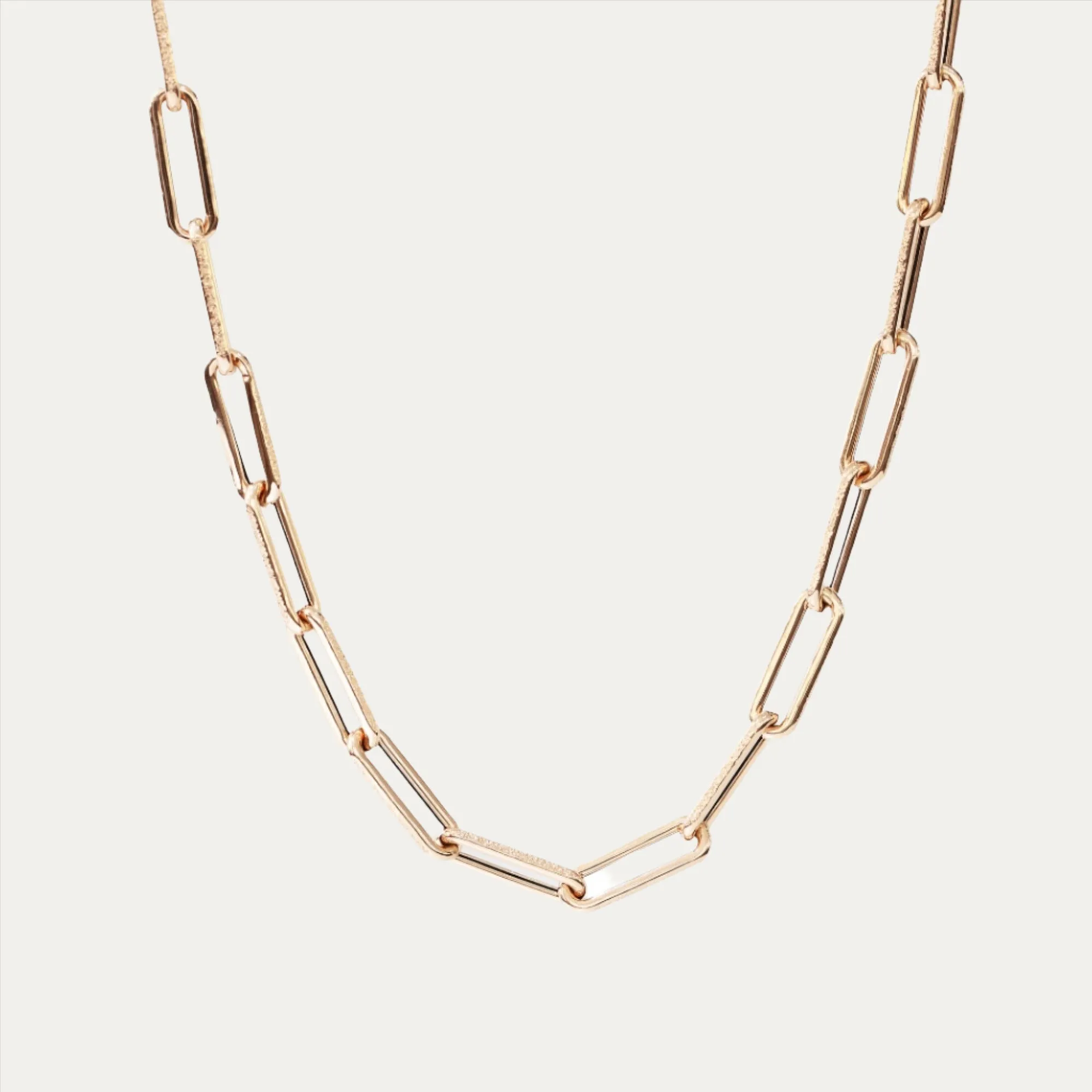 18k Gold Matte Paper Clip Chain Necklace (White/Rose/Yellow Gold)