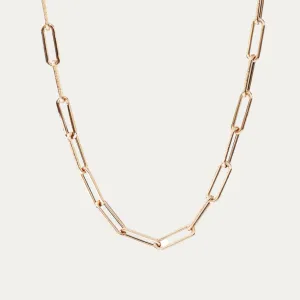 18k Gold Matte Paper Clip Chain Necklace (White/Rose/Yellow Gold)