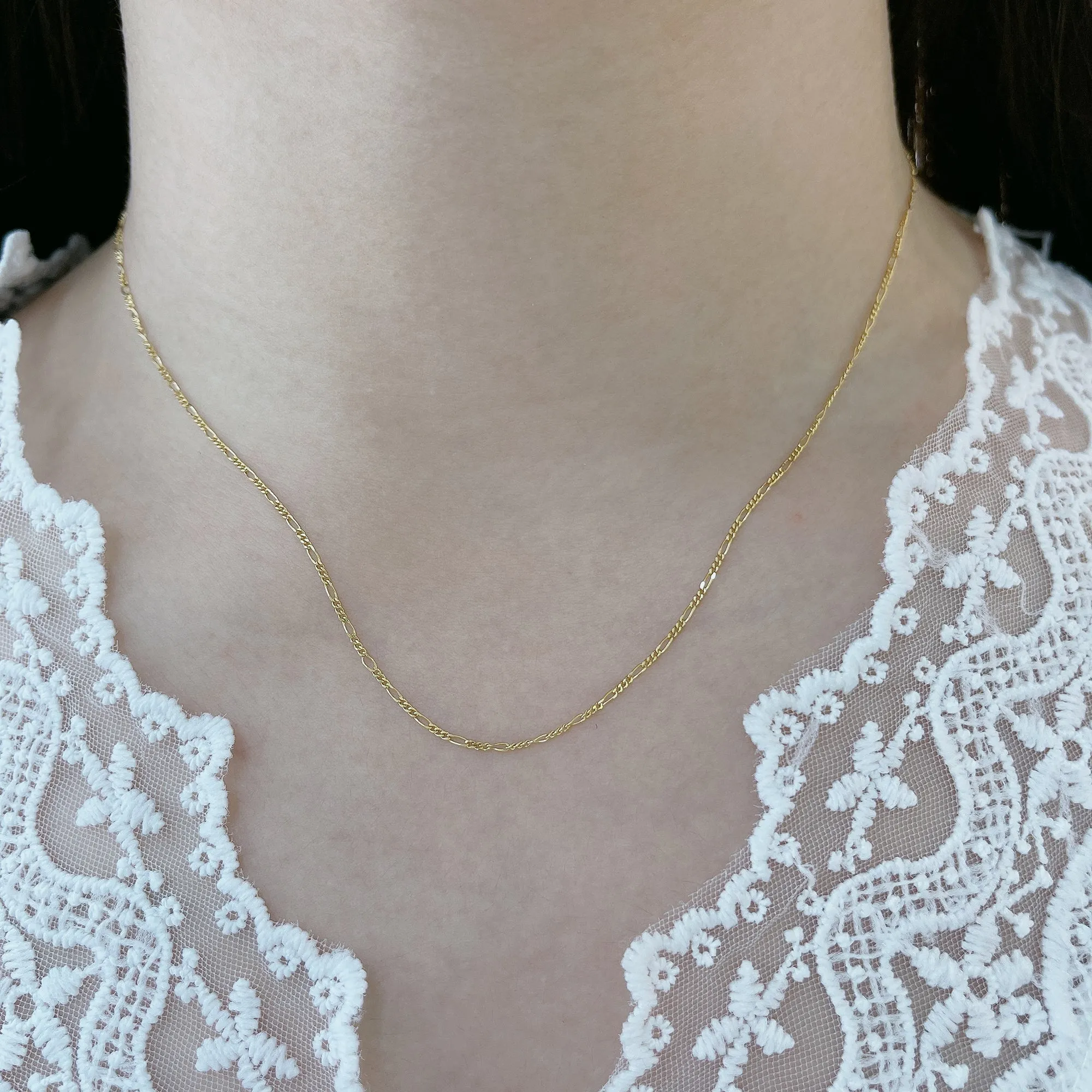 18k Yellow Gold Mini Figaro Chain Necklace