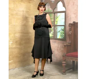 1920s Great Gatsby party dress made of black satin fabric