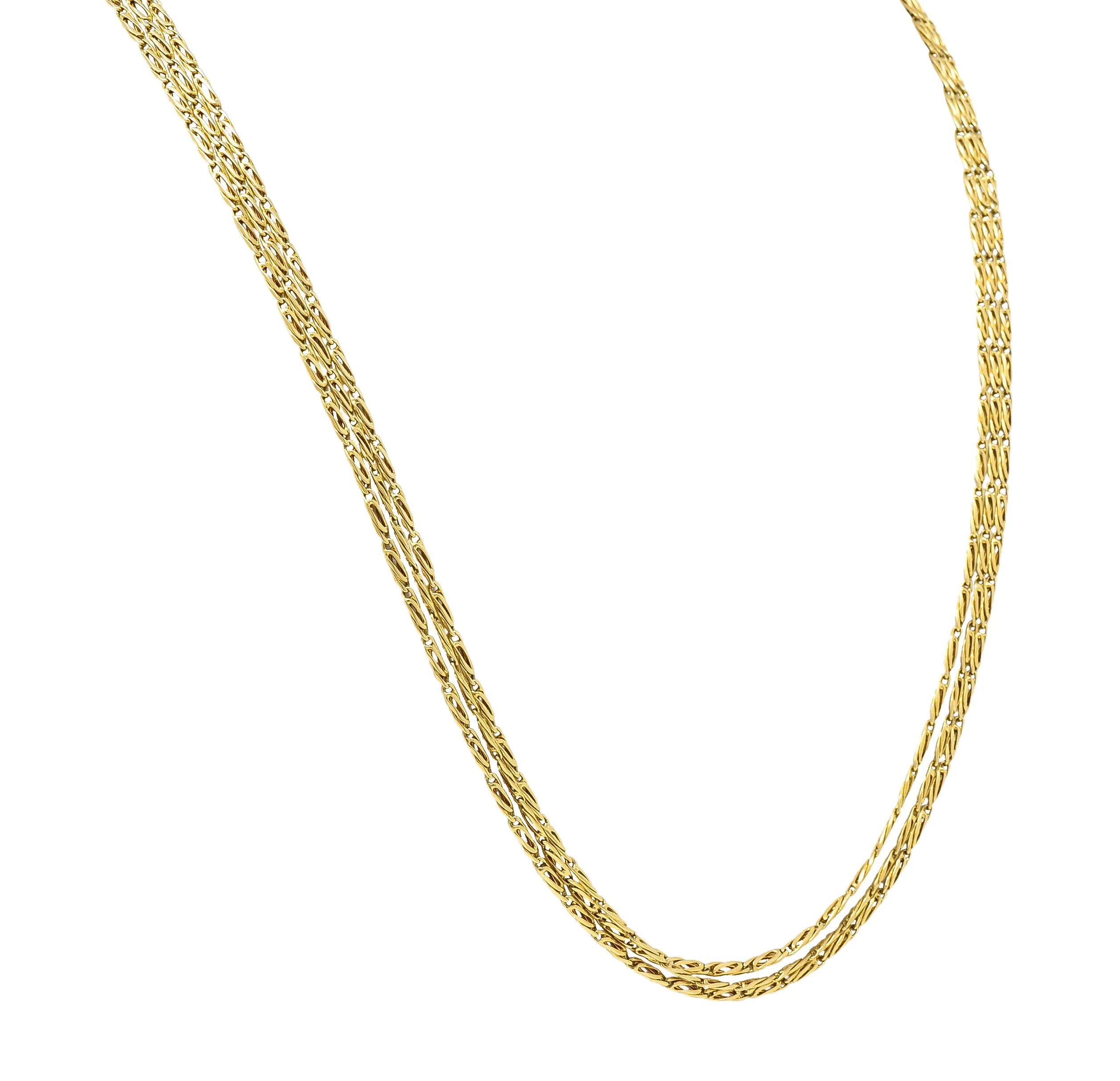 1980's 18 Karat Yellow Gold Three Stand Scroll Link Vintage Chain Necklace
