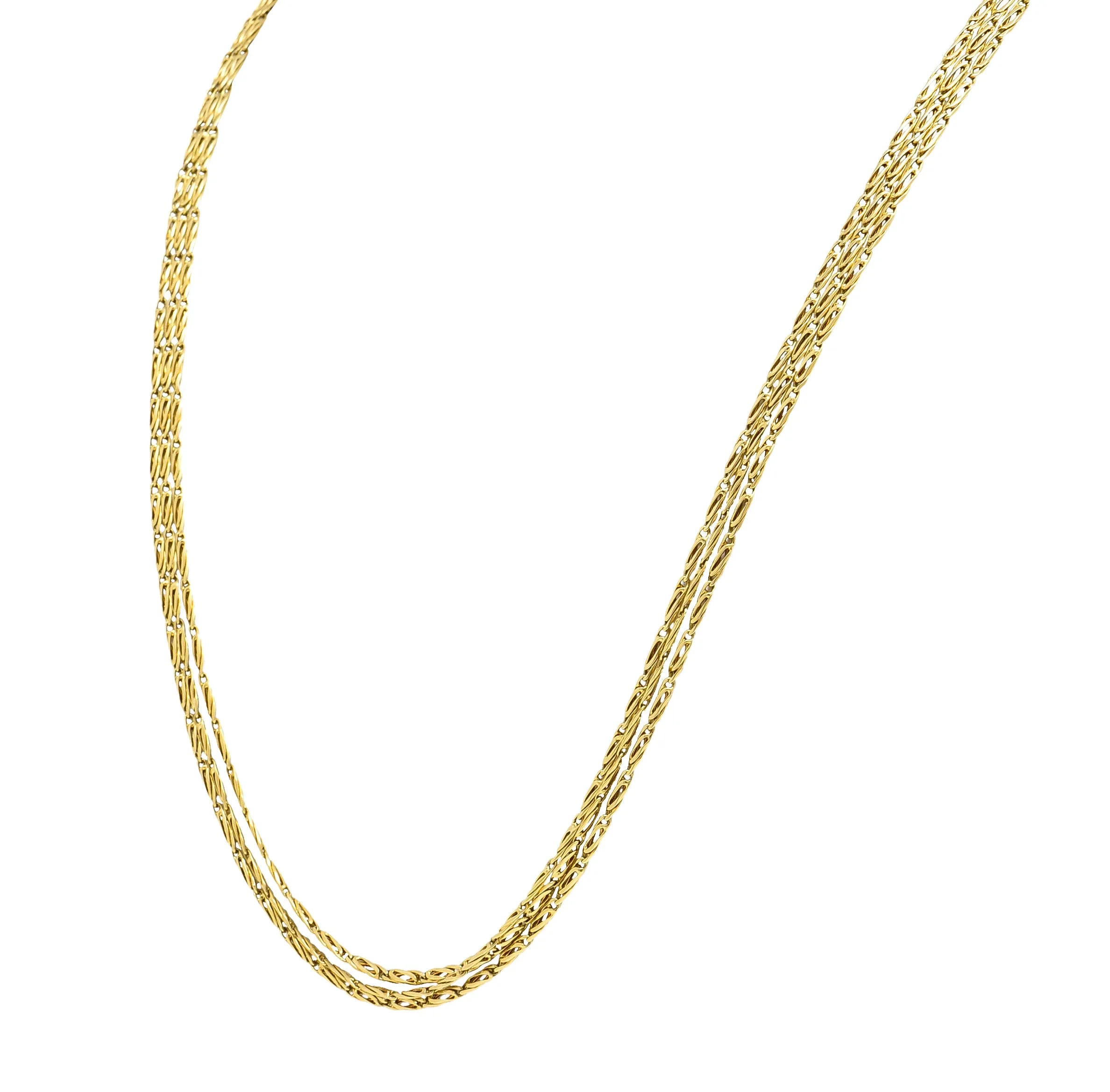 1980's 18 Karat Yellow Gold Three Stand Scroll Link Vintage Chain Necklace