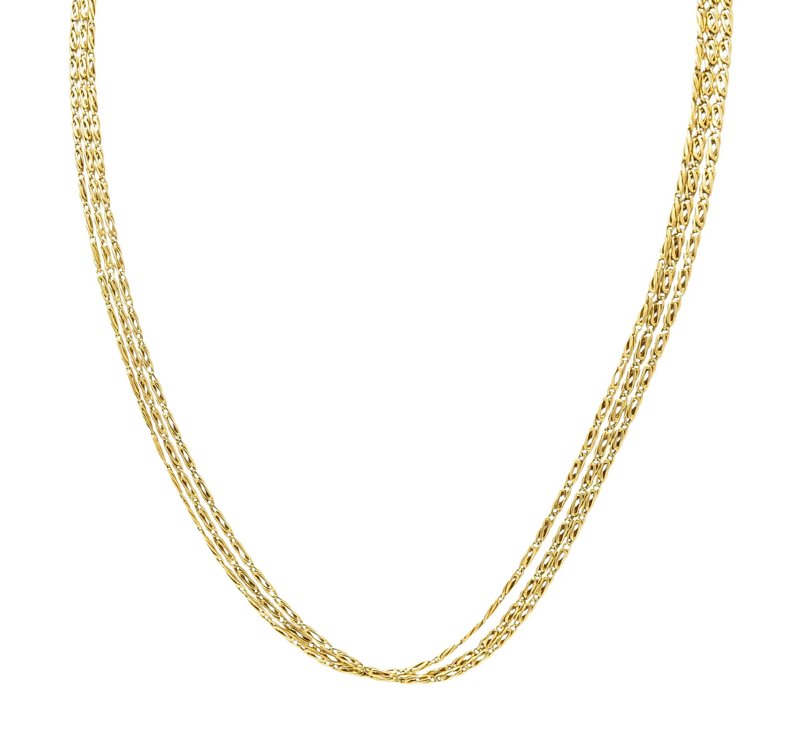 1980's 18 Karat Yellow Gold Three Stand Scroll Link Vintage Chain Necklace