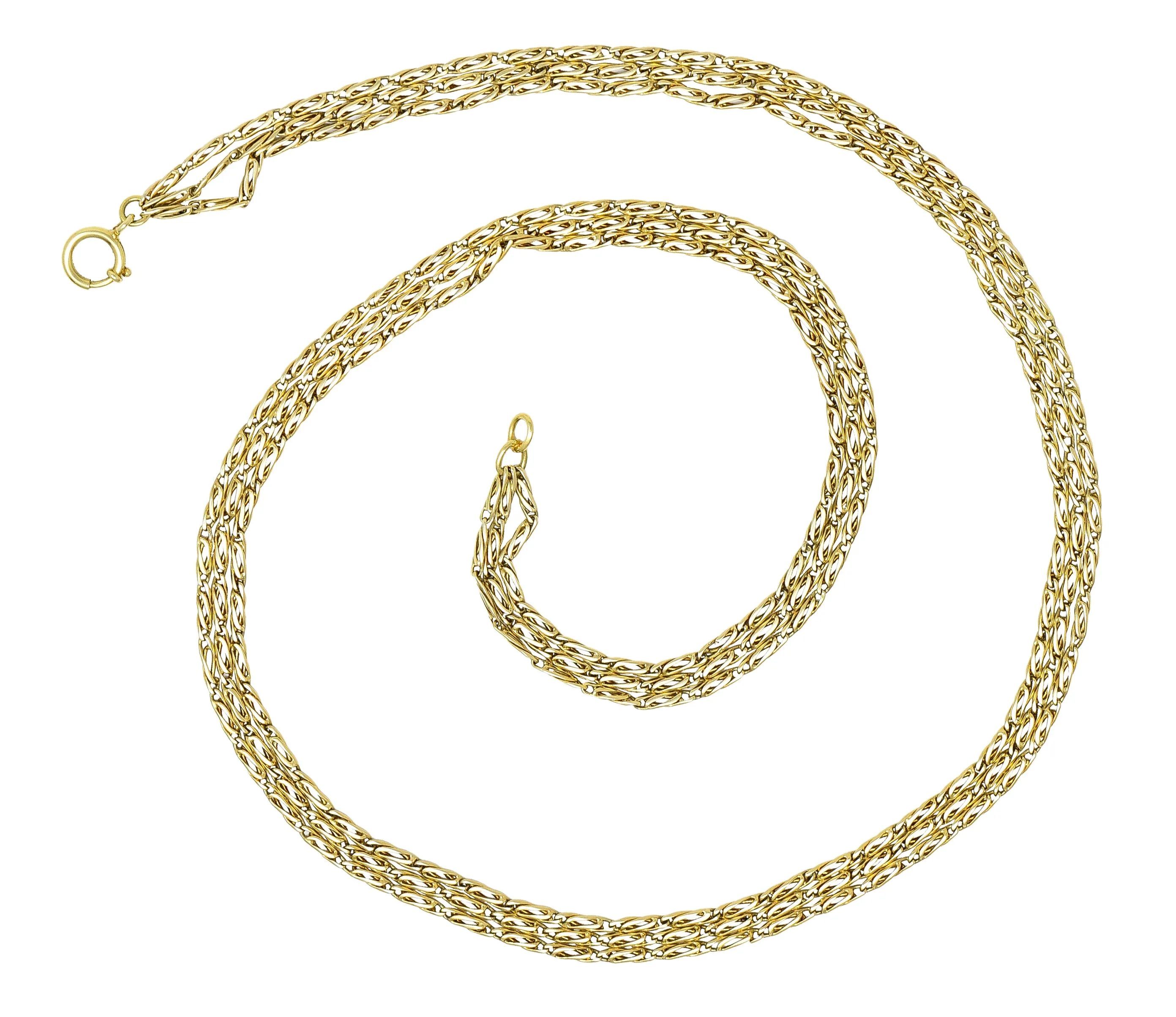 1980's 18 Karat Yellow Gold Three Stand Scroll Link Vintage Chain Necklace