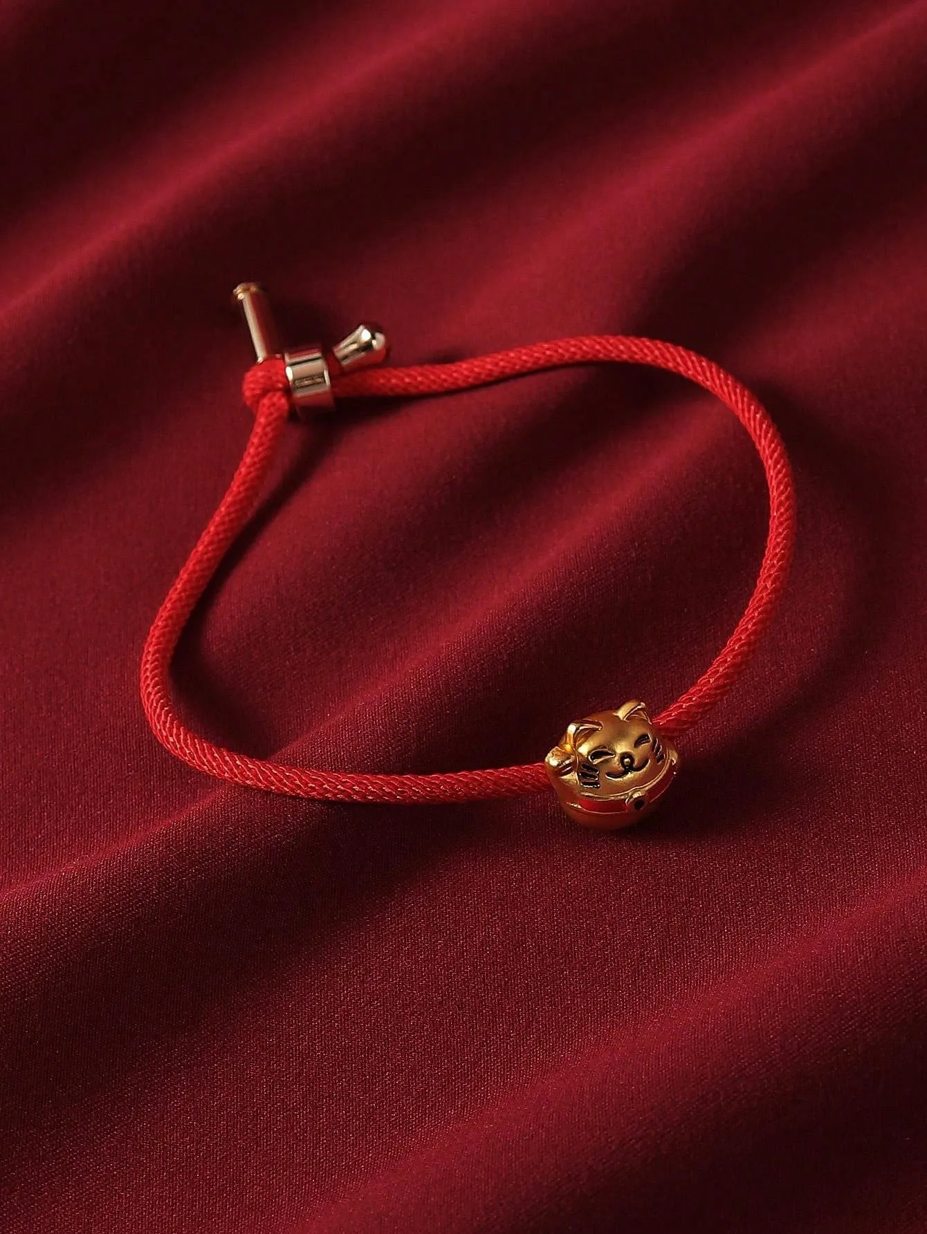 1pc Festive Red Rope Lucky Cat Decoration Adjustable Bracelet Fashion Jewelry
