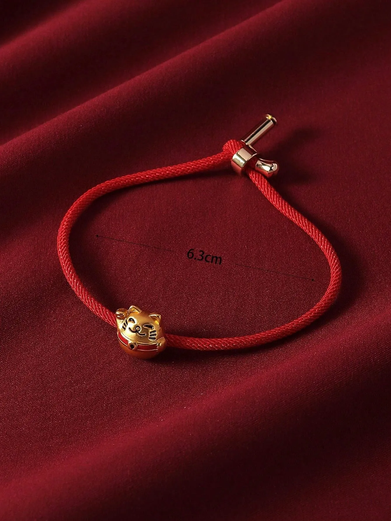 1pc Festive Red Rope Lucky Cat Decoration Adjustable Bracelet Fashion Jewelry