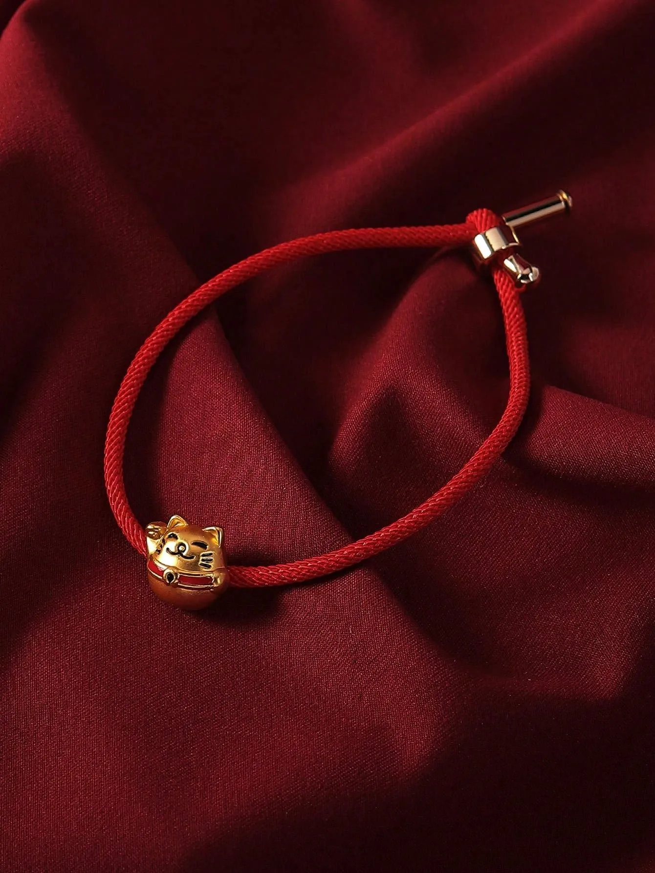1pc Festive Red Rope Lucky Cat Decoration Adjustable Bracelet Fashion Jewelry