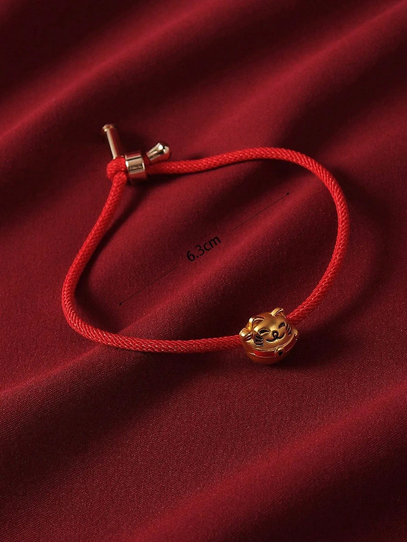 1pc Festive Red Rope Lucky Cat Decoration Adjustable Bracelet Fashion Jewelry