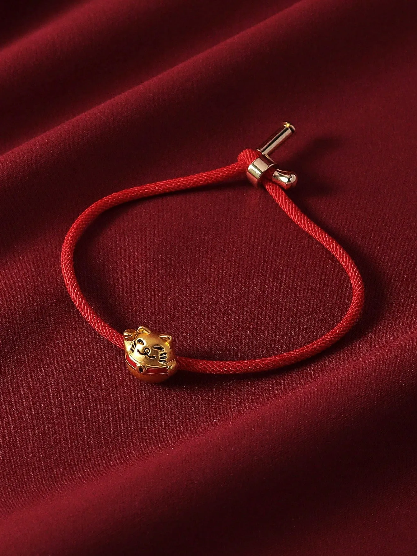 1pc Festive Red Rope Lucky Cat Decoration Adjustable Bracelet Fashion Jewelry