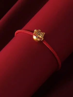 1pc Festive Red Rope Lucky Cat Decoration Adjustable Bracelet Fashion Jewelry