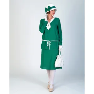 2-piece 1920s ensemble in green with off-white details