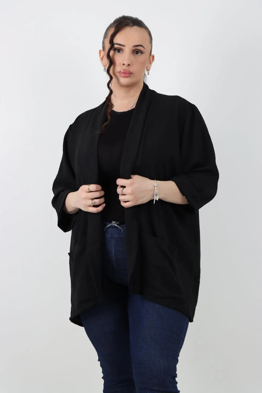 3/4 Sleeve Open Front  Lightweight Cardigan