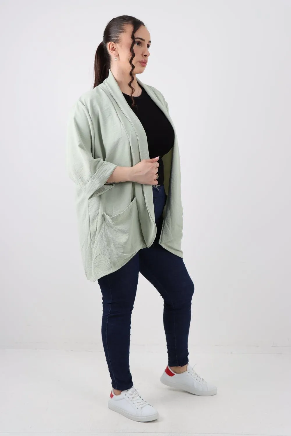 3/4 Sleeve Open Front  Lightweight Cardigan