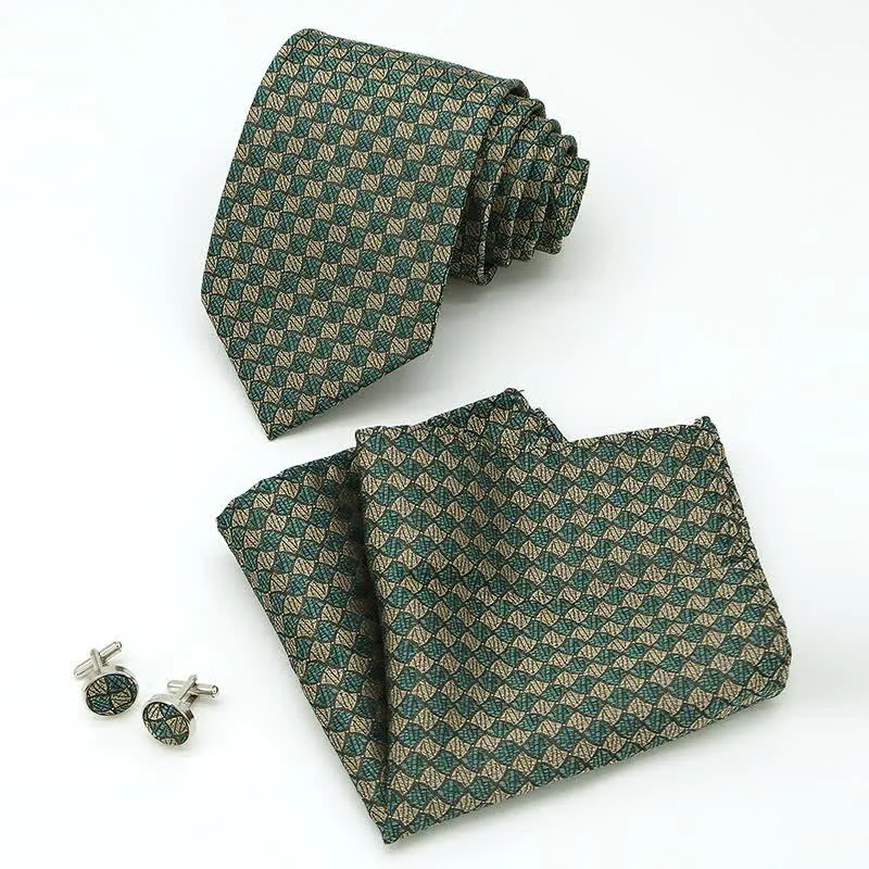 3Pcs Men's Gentlement Checked Plaid Necktie Set