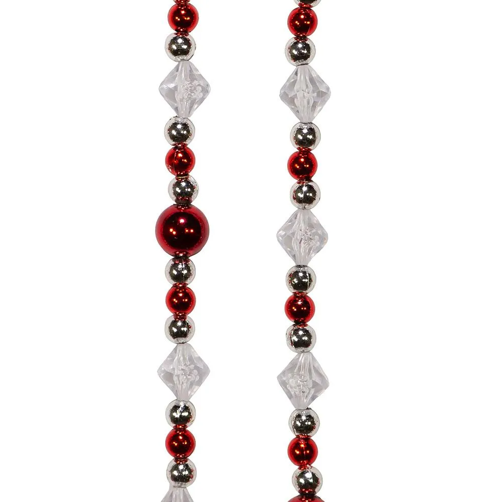 9' Red Clear Silver Round Bead Christmas Garland Decor Set of 3