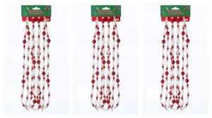 9' Red Clear Silver Round Bead Christmas Garland Decor Set of 3