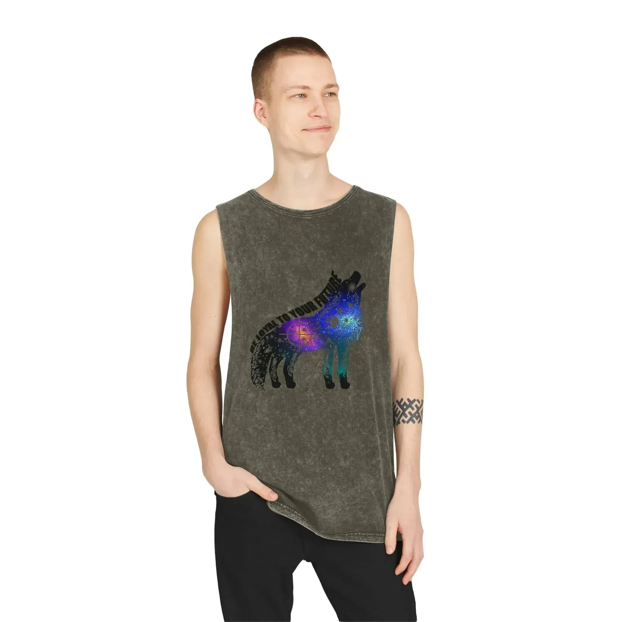 Aesthetic Galaxy Wolf Unisex Stonewash Tank Top