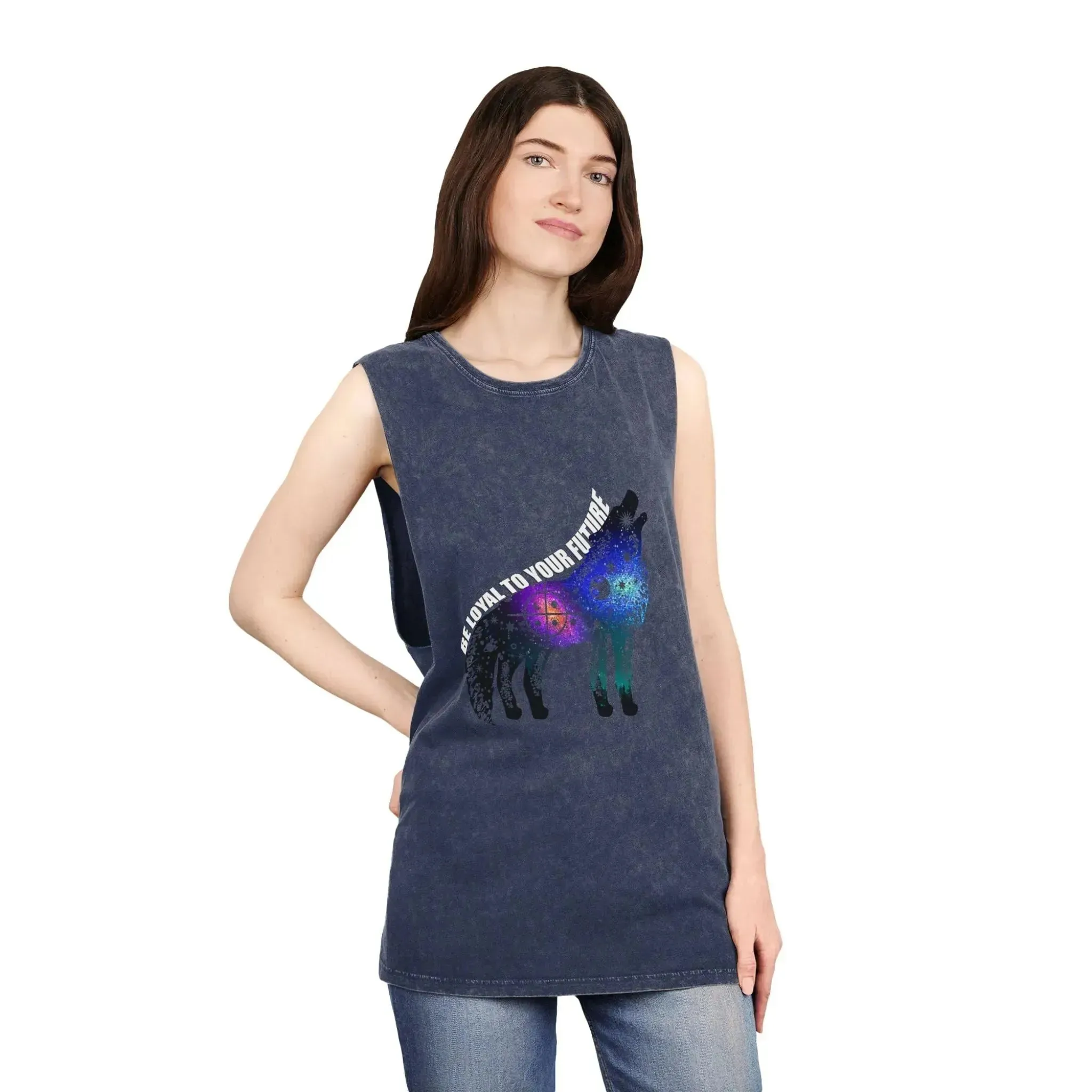 Aesthetic Galaxy Wolf Unisex Stonewash Tank Top