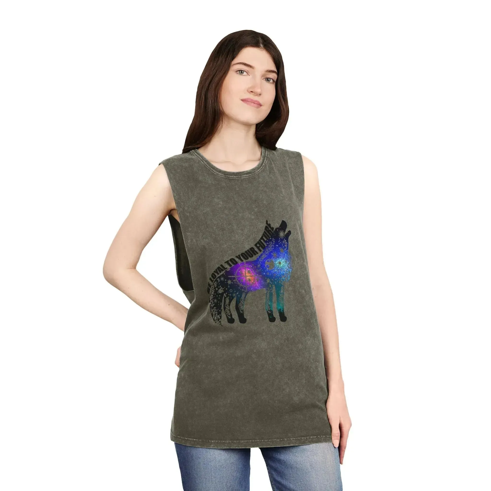 Aesthetic Galaxy Wolf Unisex Stonewash Tank Top