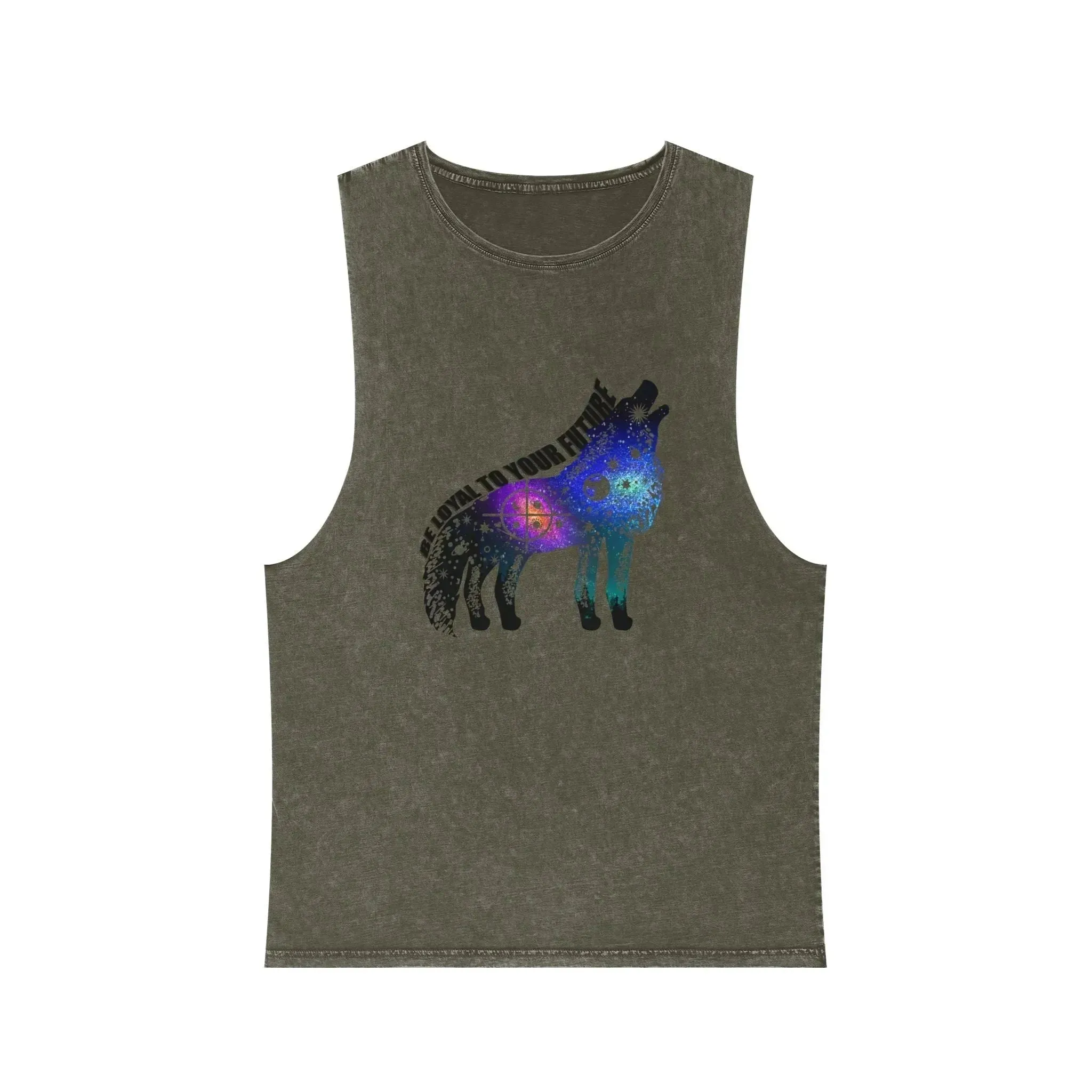 Aesthetic Galaxy Wolf Unisex Stonewash Tank Top
