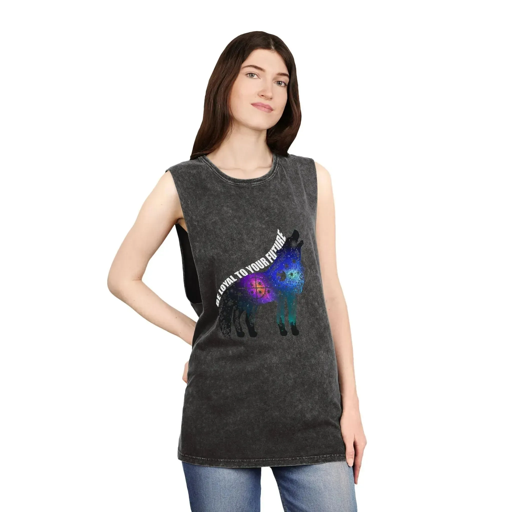 Aesthetic Galaxy Wolf Unisex Stonewash Tank Top