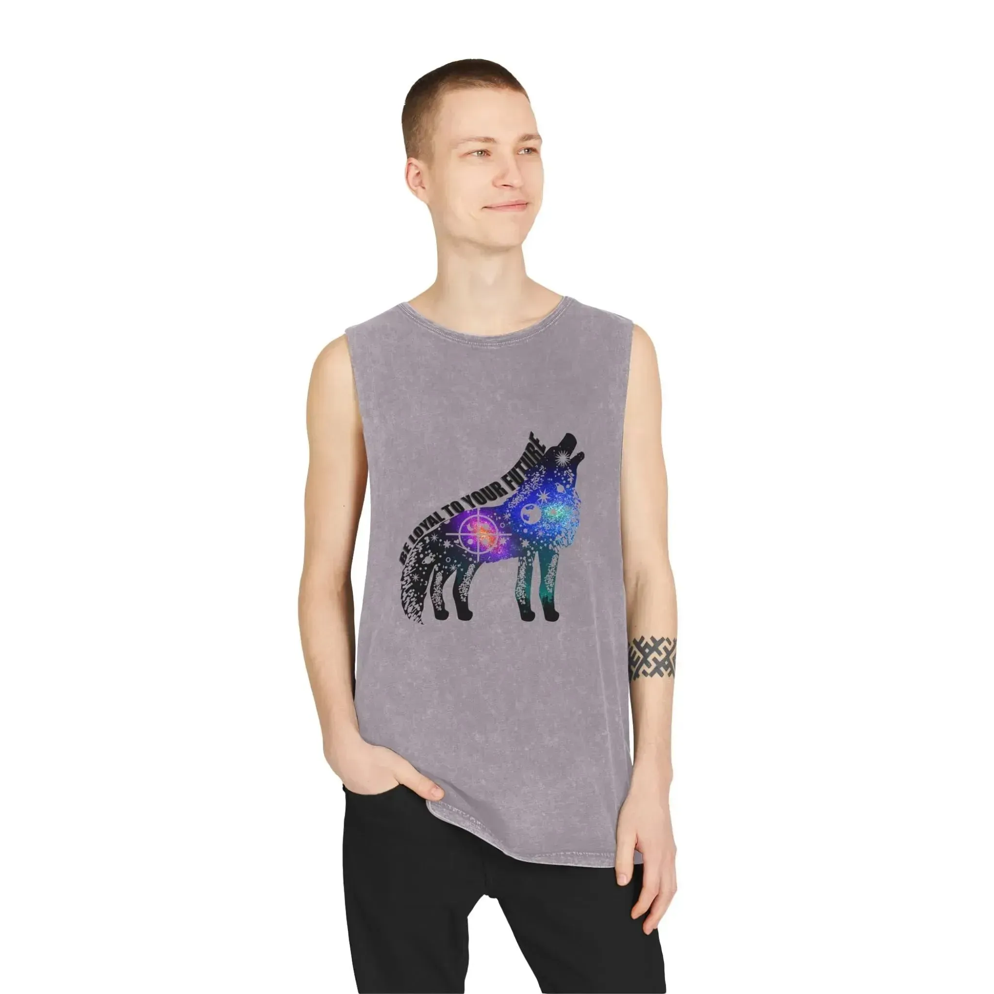 Aesthetic Galaxy Wolf Unisex Stonewash Tank Top