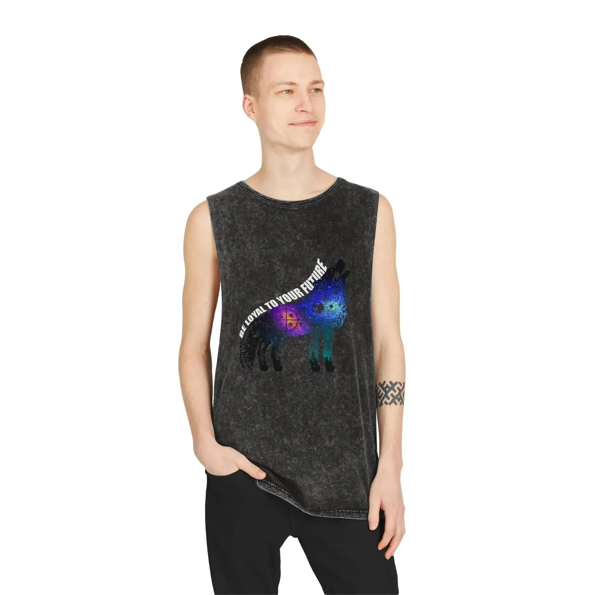 Aesthetic Galaxy Wolf Unisex Stonewash Tank Top