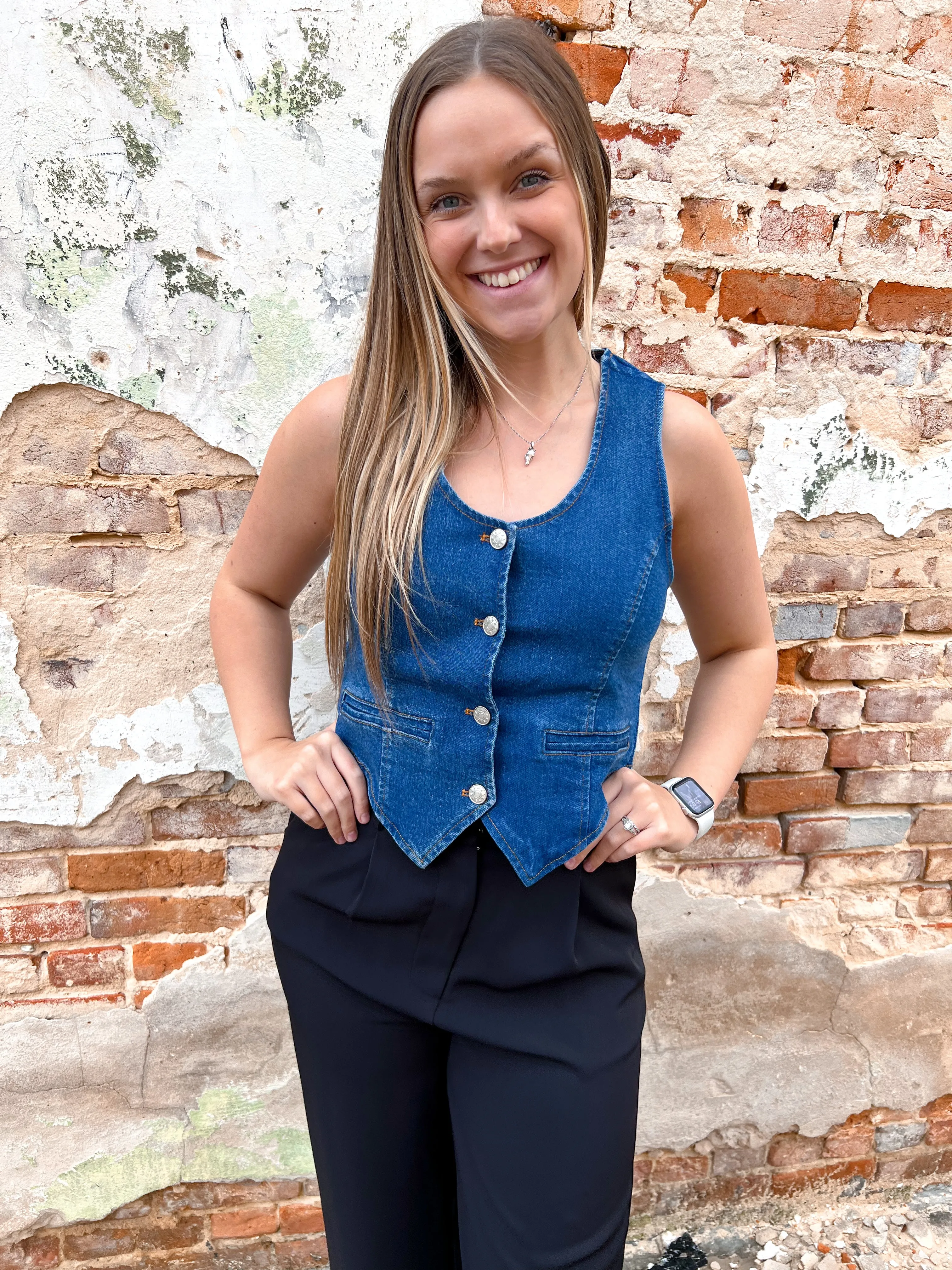 Aleah Medium Wash Denim Vest
