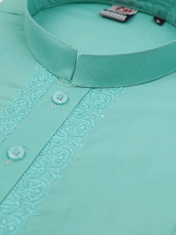 AM Men's Festive Embroidery Kurta Light Green