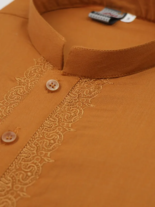 AM Men's Festive Embroidery Kurta Light Orange