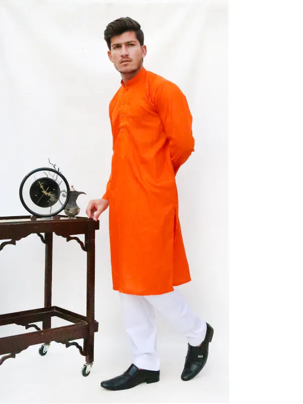 AM Men's Festive Embroidery Kurta Orange