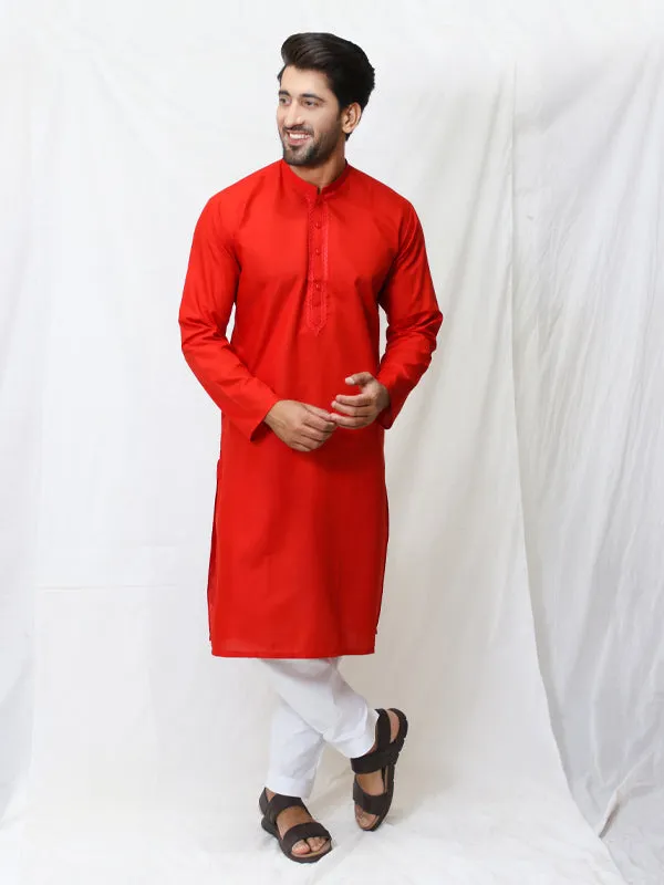AM Men's Festive Embroidery Kurta Red