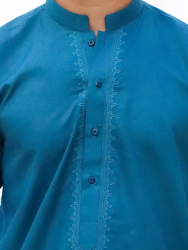 AM Men's Festive Embroidery Kurta Sea Blue