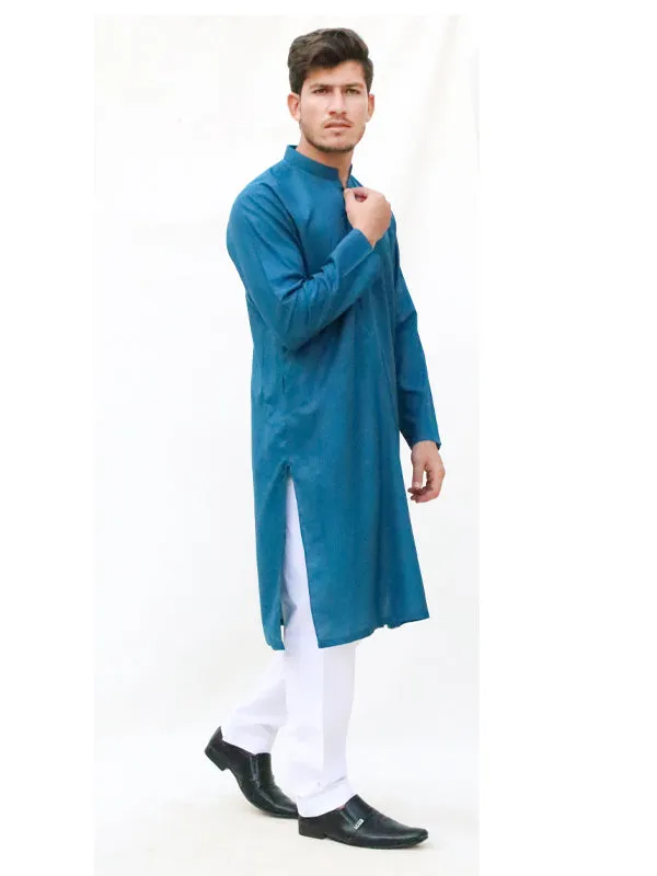 AM Men's Festive Embroidery Kurta Sea Blue