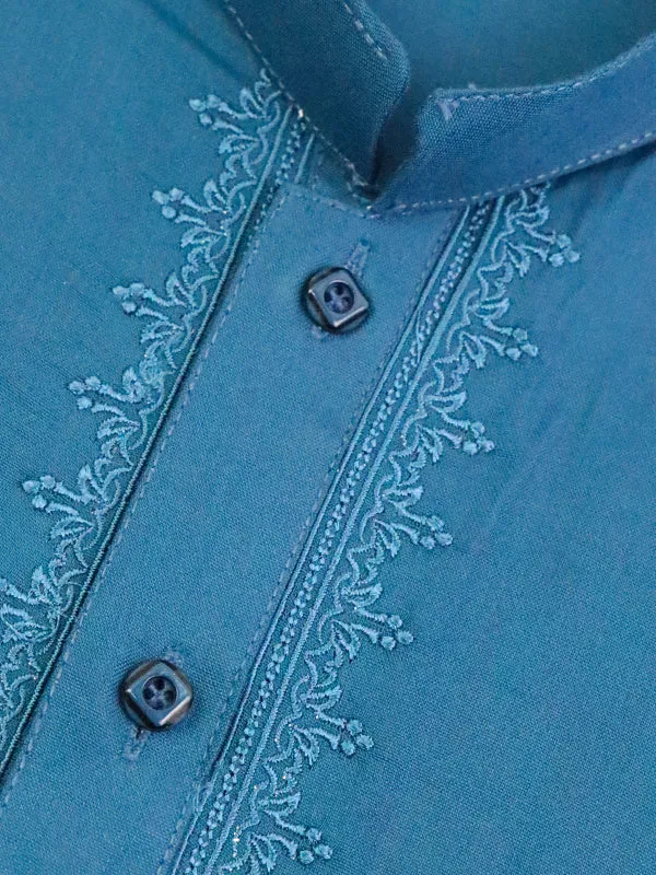 AM Men's Festive Embroidery Kurta Sea Blue