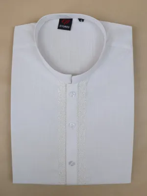 AM Men's Festive Embroidery Kurta White 02
