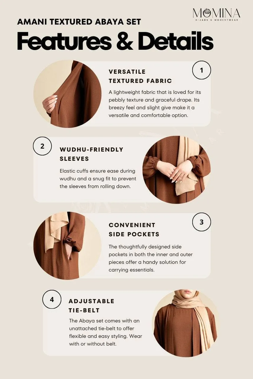 Amani Textured Abaya Outer - Cocoa Brown
