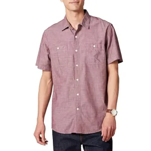 Amazon Essentials Men's Short-Sleeve Chambray Shirt, Burgundy, X-Small