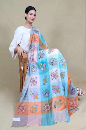 Amber Colour Block Sozni Embroidered Pashmina Shawl