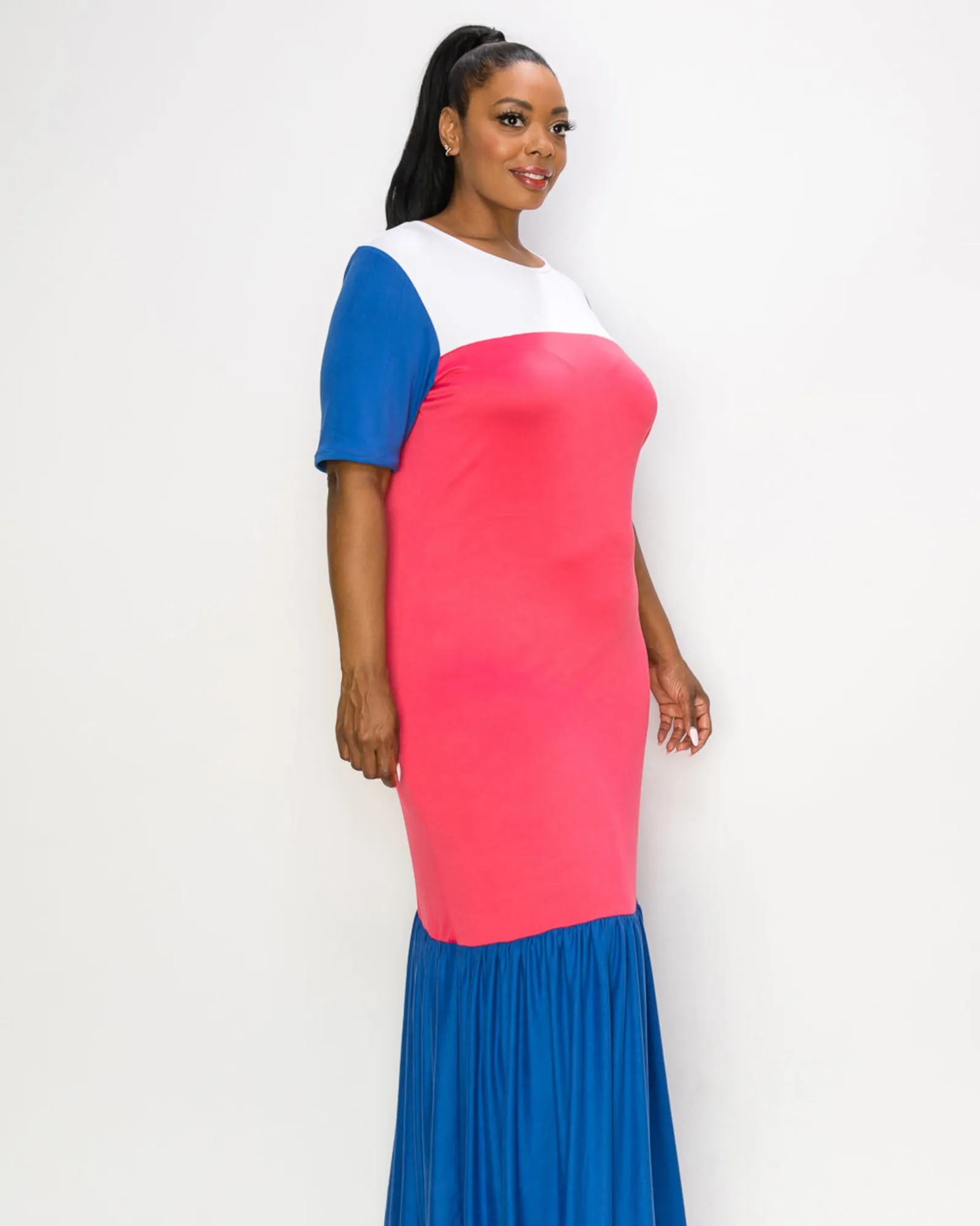 Ami Colorblock Maxi Dress | Indigo/White/Strawberry