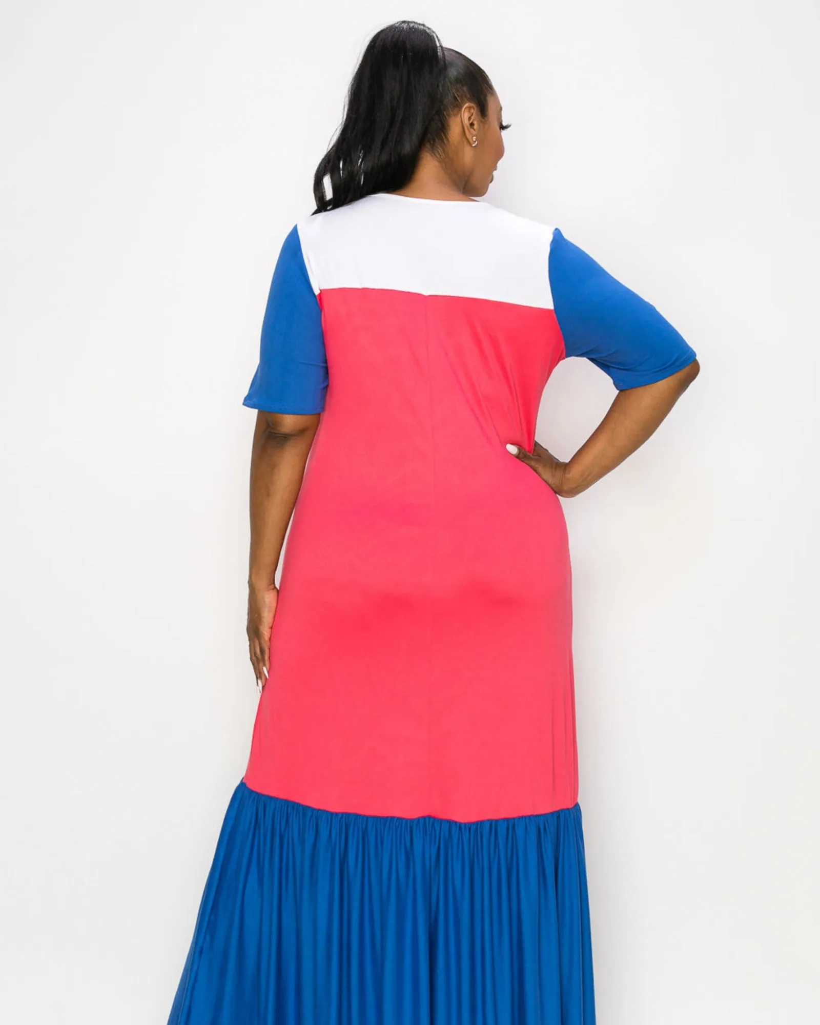 Ami Colorblock Maxi Dress | Indigo/White/Strawberry