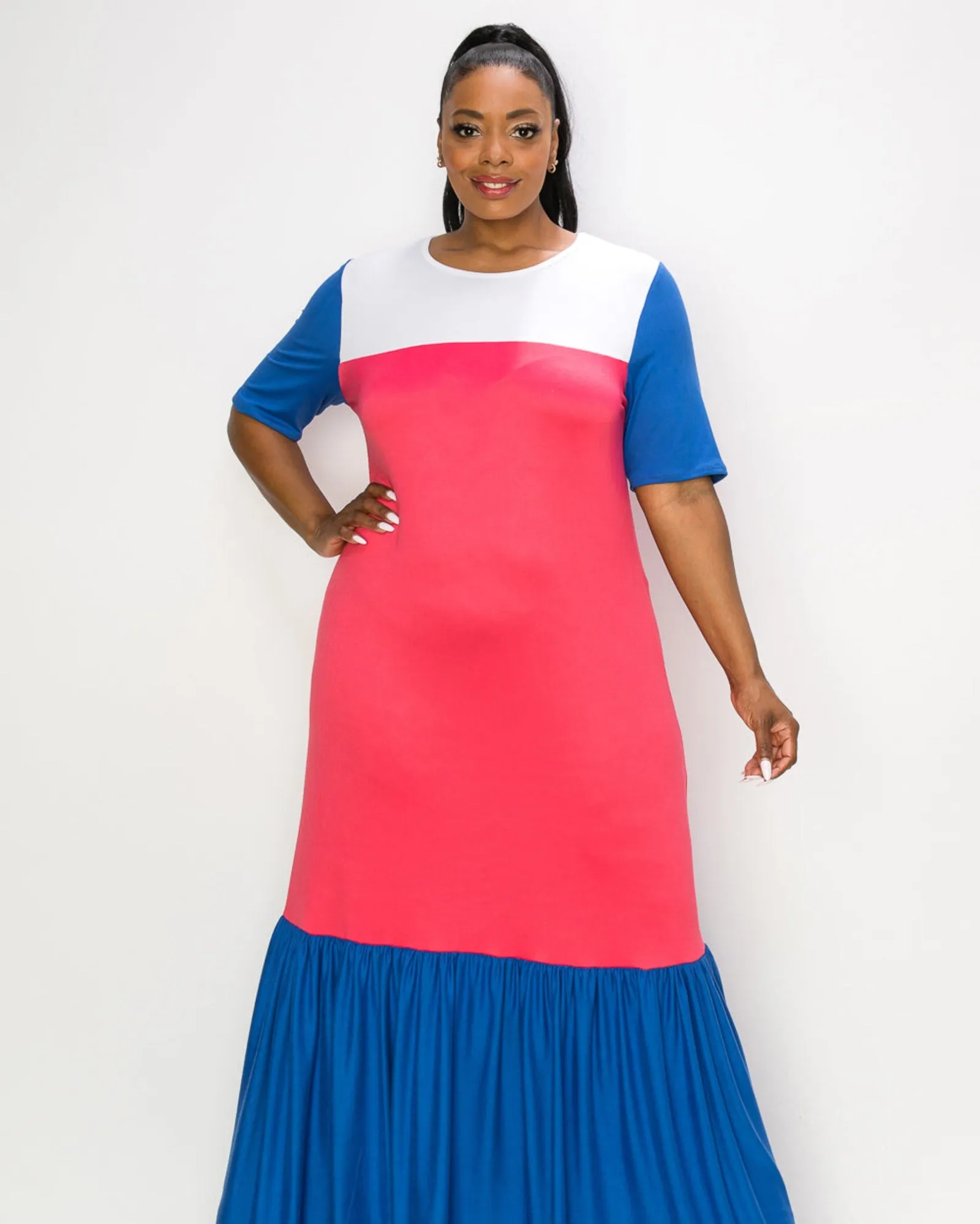 Ami Colorblock Maxi Dress | Indigo/White/Strawberry